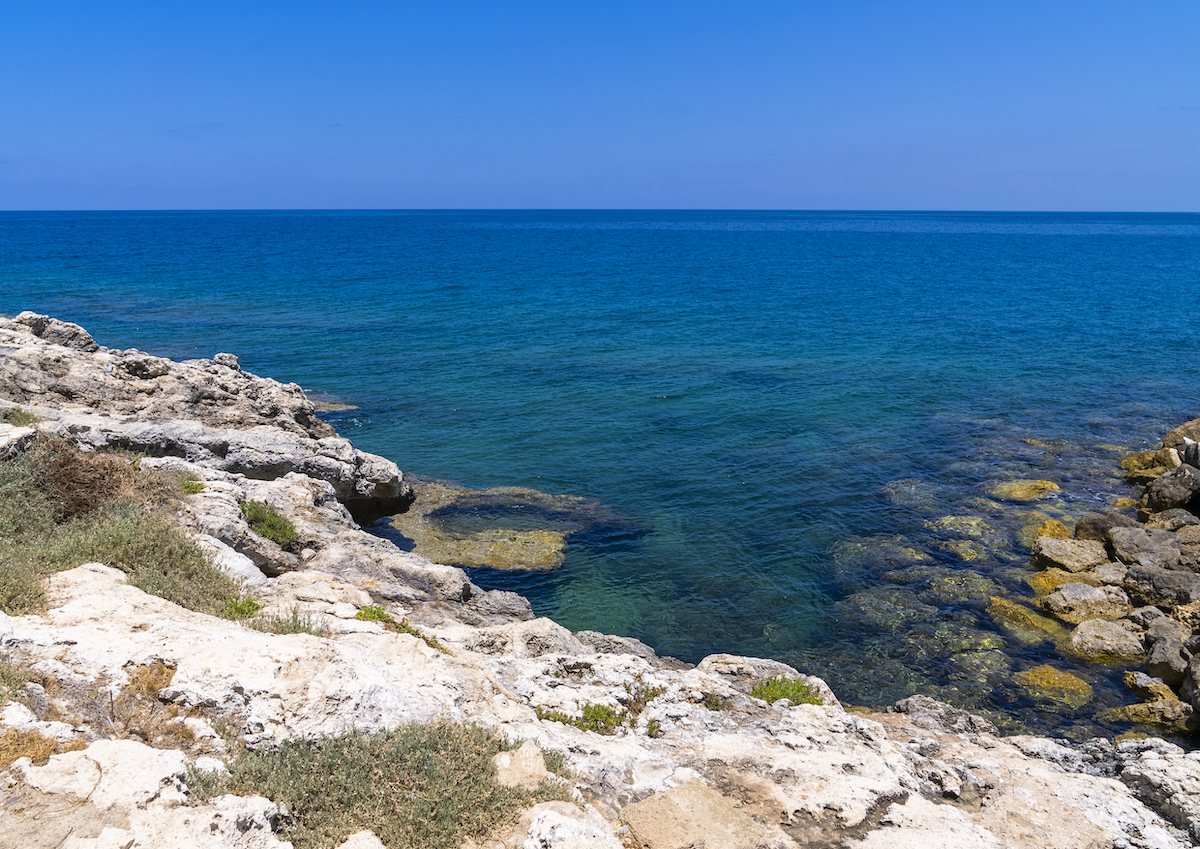 Seashore with blue water, North Governorate, Anfeh, Lebanon