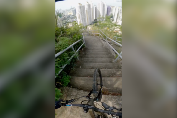 mountain biking down stairs