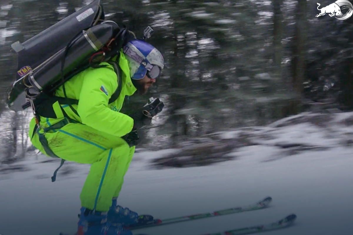 skiing with a jetpack